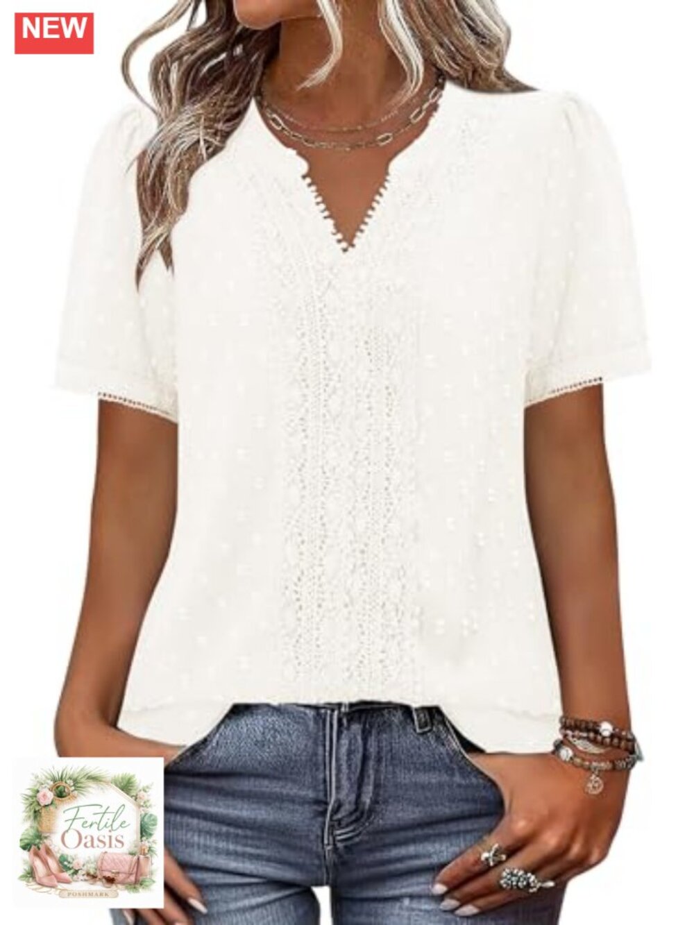 Women's Boho Tunic Top Solid V-Neck Short Sleeve Flowy Summer Blouse